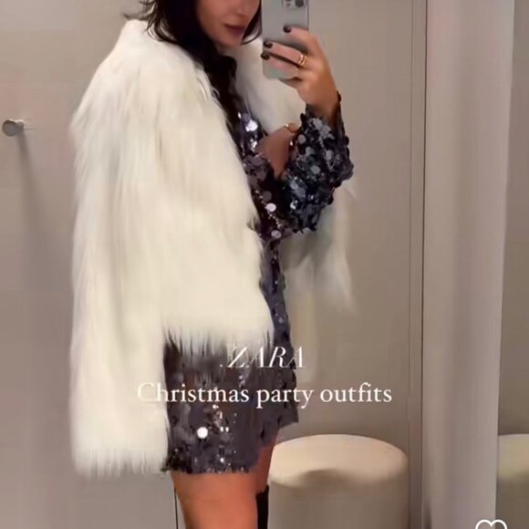 NEW Zara White Faux Fur Jacket Lapel Collar Size Medium NWT - Picture 3 of 11